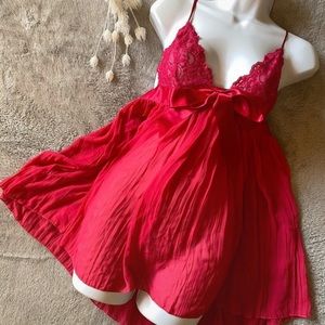 Hot Pink Sheer Lace Bow Babydoll Lingerie Nightie